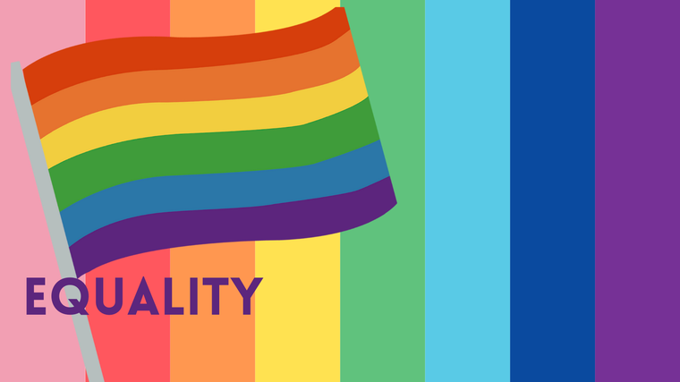 regenbogenfahne auf Regenbogenhintergrund Aufschrift EQUALITY.