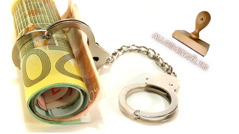 Geldrolle mit Handschellen und Stempel allgemeinverbindlich