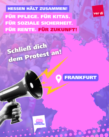 Demoplakat mit Deutschlandkarte und Frankfurt markiert