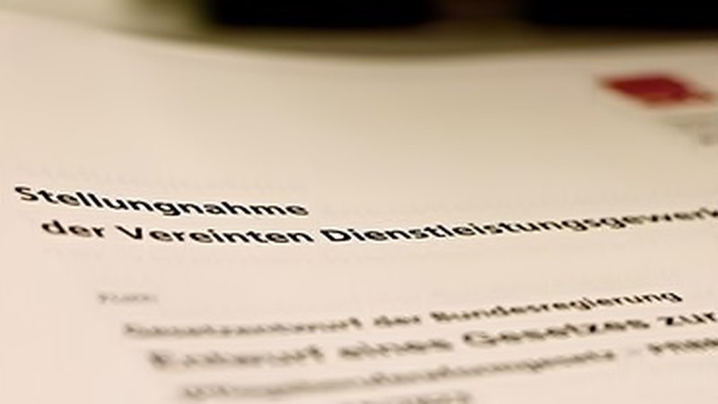 Nahaufnahme eines Dokuments mit dem Titel "Stellungnahme der ver.di Dienstleistungsgewerkschaft"