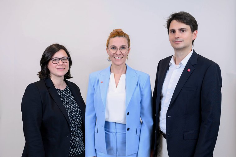 Die am 28.6.2025 neu gewählte Landesbezirksleitung: Rosa Schwenger, Natalie Jopen, Gabriel Nyc